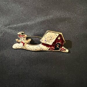 Festive Snowman and House Holliday Brooch